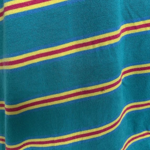 LulaRoe Women Blouse Size Medium Striped Green Yellow Short Sleeve Tunic Pullove - Picture 2 of 8